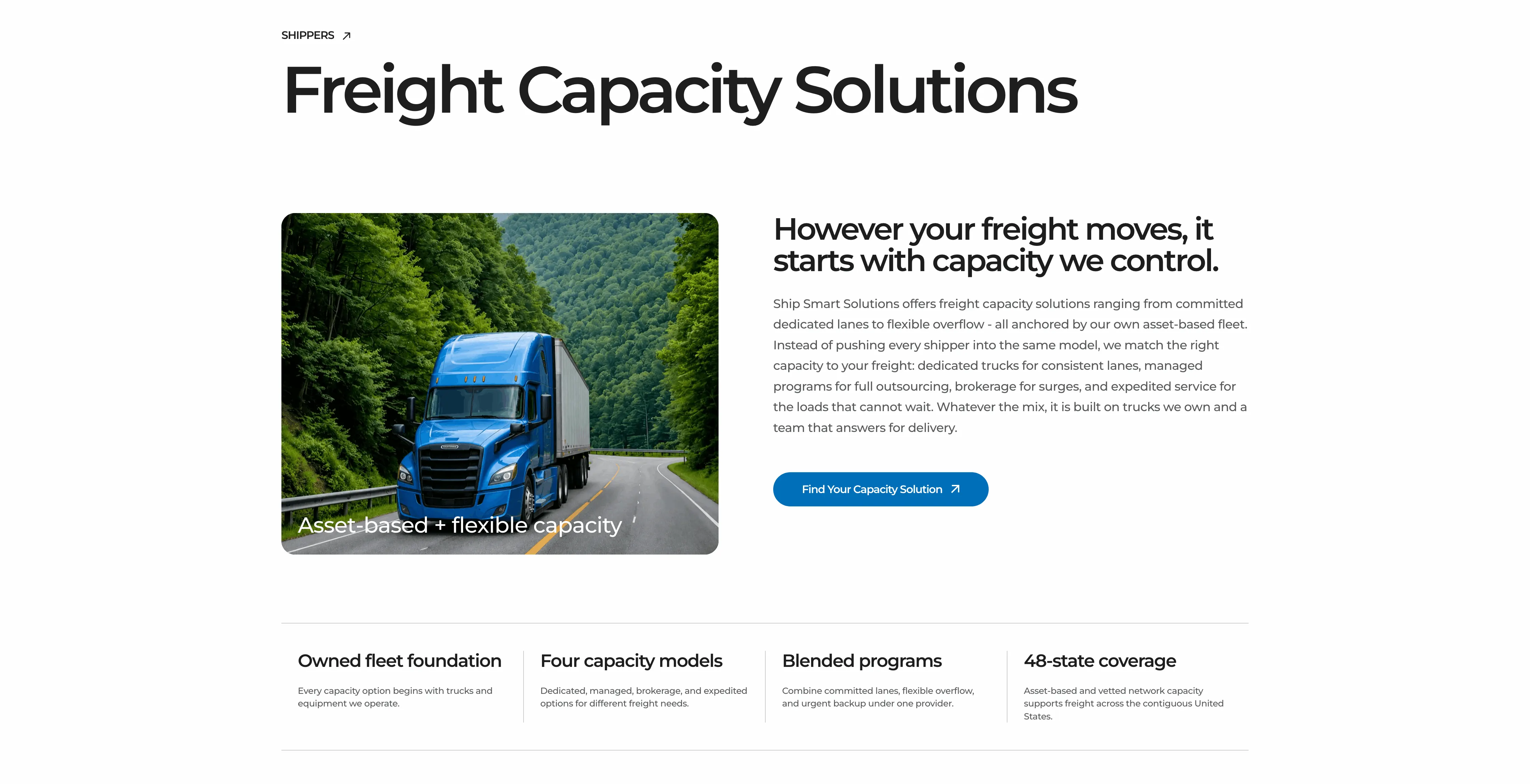Ship Smart Solutions freight capacity page
